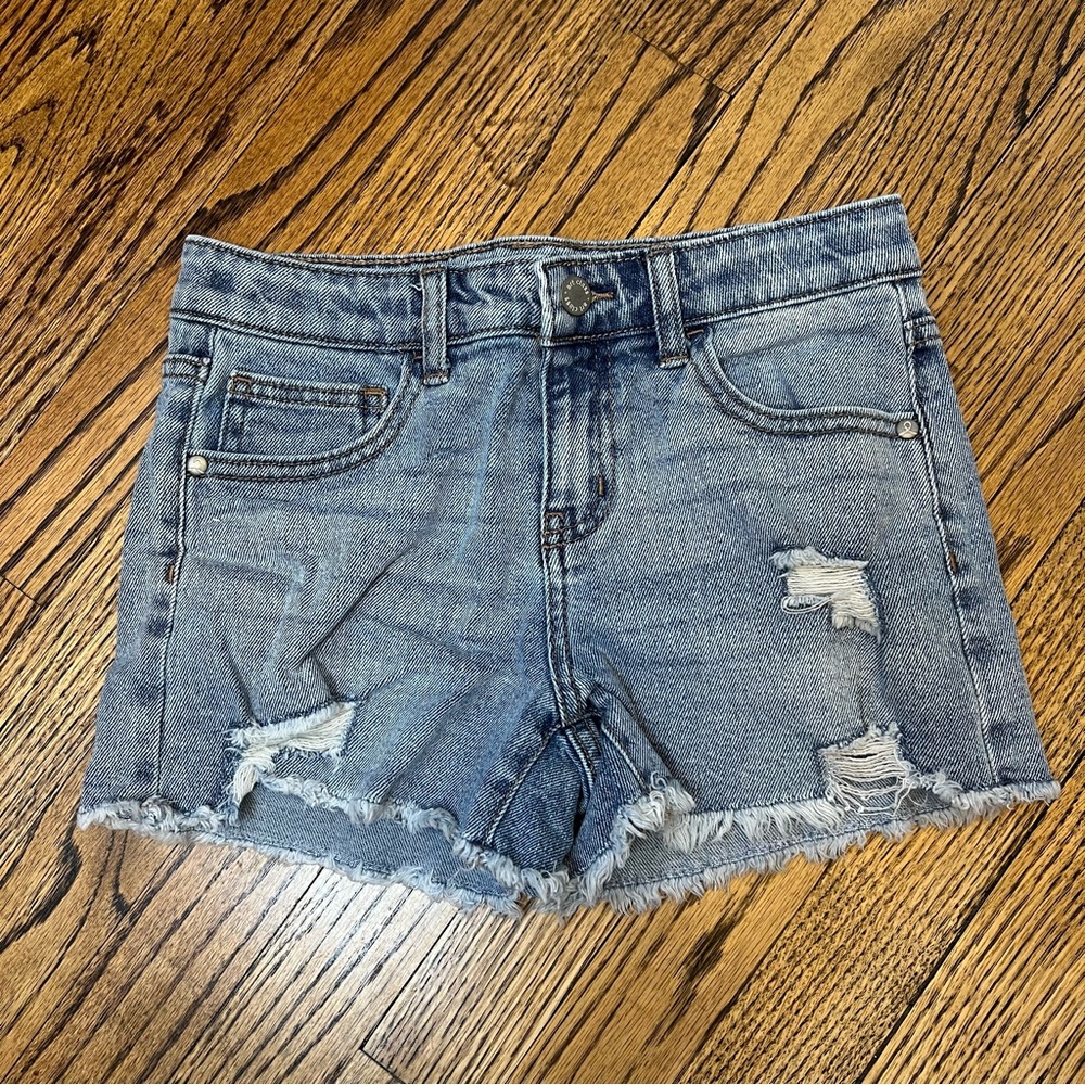 Girl Sz 10 / 12 Denim Shorts Distressed Adjustable Waist Raw Hem Art Class Jeans